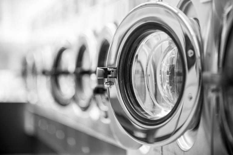 laundromat photograph in black and white